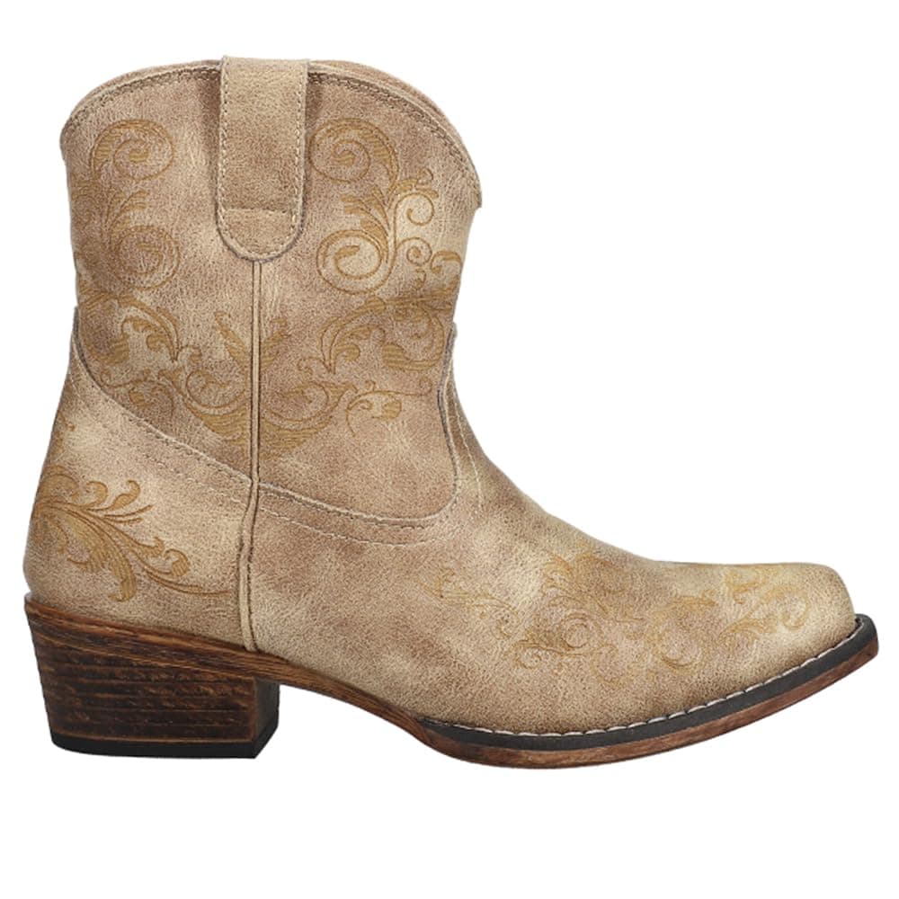 Roper Women's Brown Embossed Snip Toe Casual Ankle Boots - 1-2" Heel