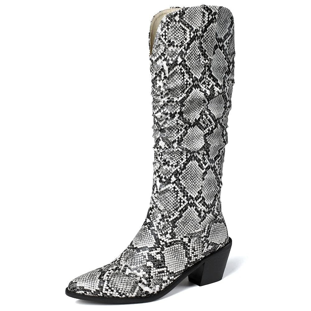 Stylish Women's Snake Print Cowboy Boots with Block Heel