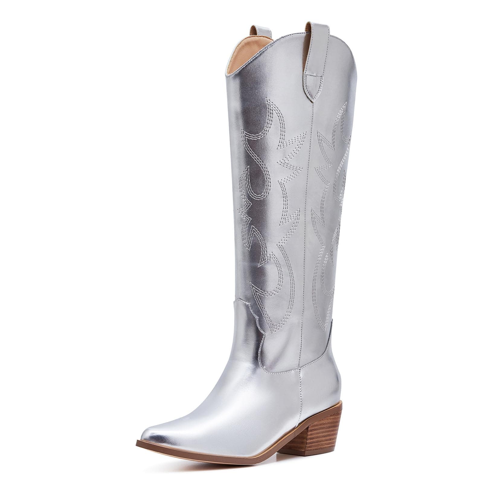 Western Cowgirl Boots for Women - Ladies Knee-High Country Boots with Side Zipper and Classic Embroidery
