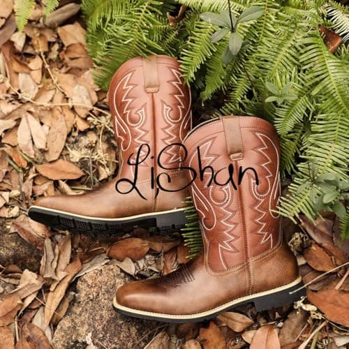 LISHAN Men's Western Cowboy Mid Calf Boots with Embroidery