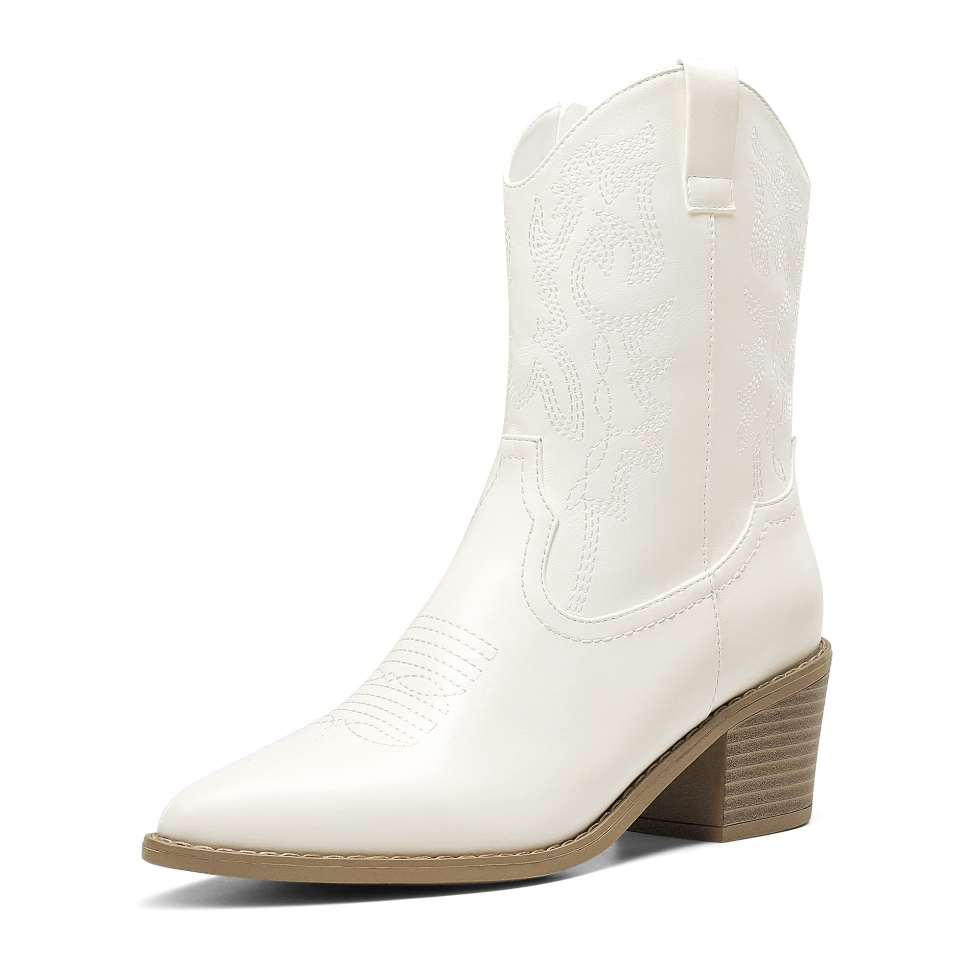 Dream Pairs Ladies' Zipper Pull-On Western Ankle Boots, Pointed Toe Chunky Heel