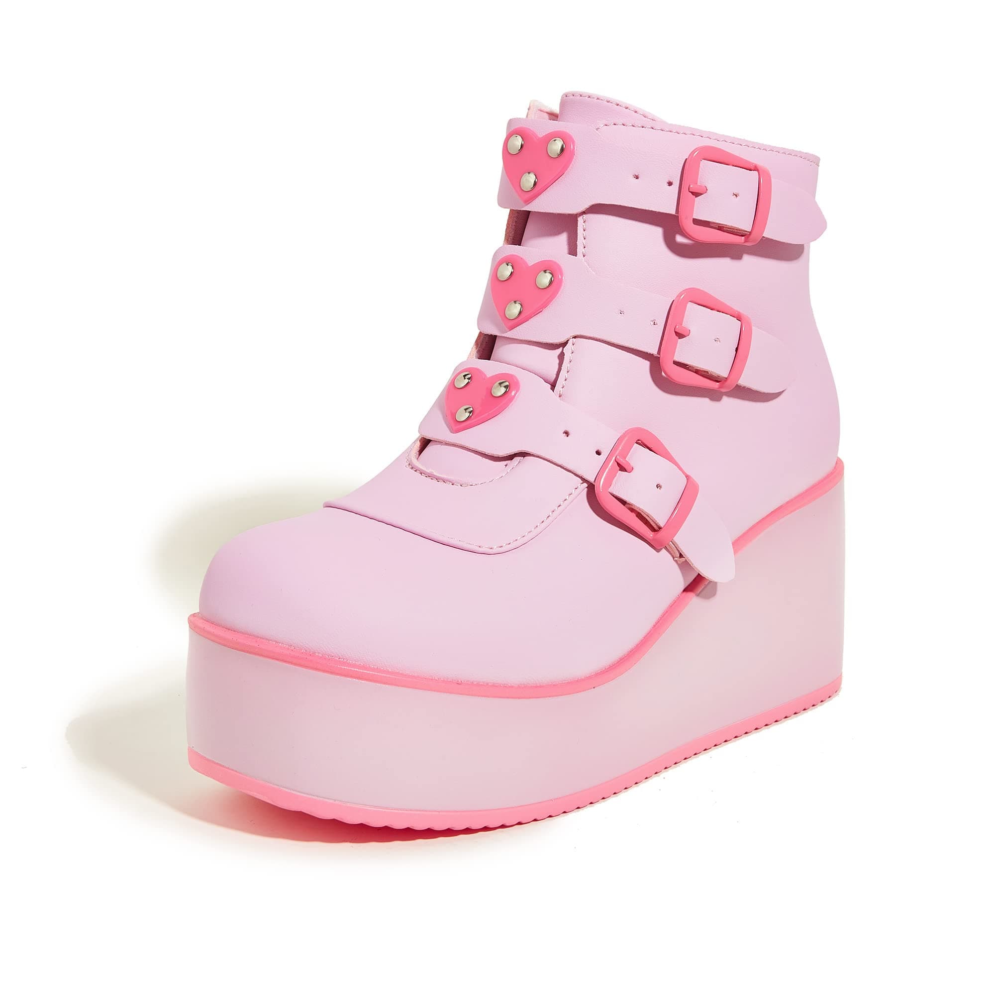 LUCKY STEP Women's Chunky Platform Ankle Boots - Round Toe Zipper Heels