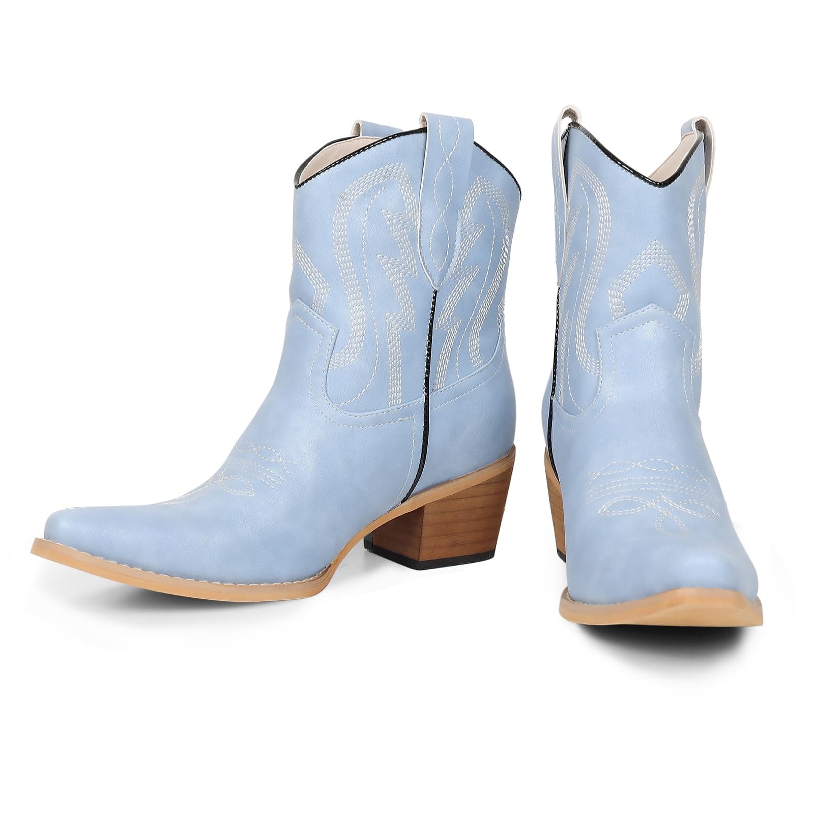 Gioiannoca Western Cowgirl Short Booties for Women Pointed Toe Embroidered Comfort Side Zipper