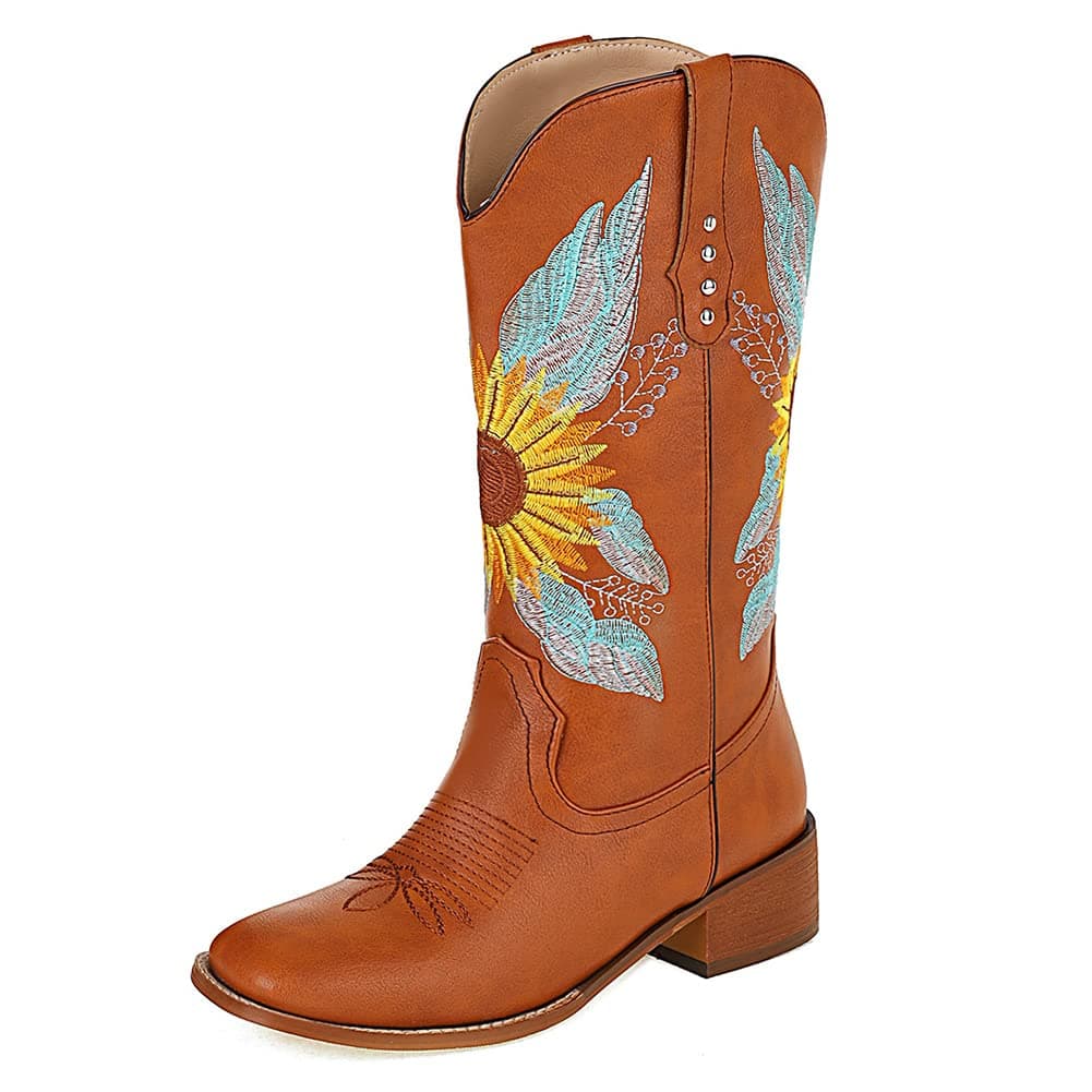 Mikarka Women's Embroidered Mid-Calf Western Cowboy Boots