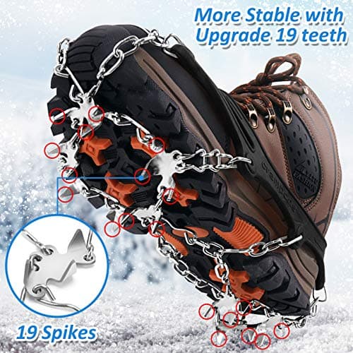 WIN.MAX Traction Cleats with 19 Stainless Steel Spikes for Ice Snow Grip