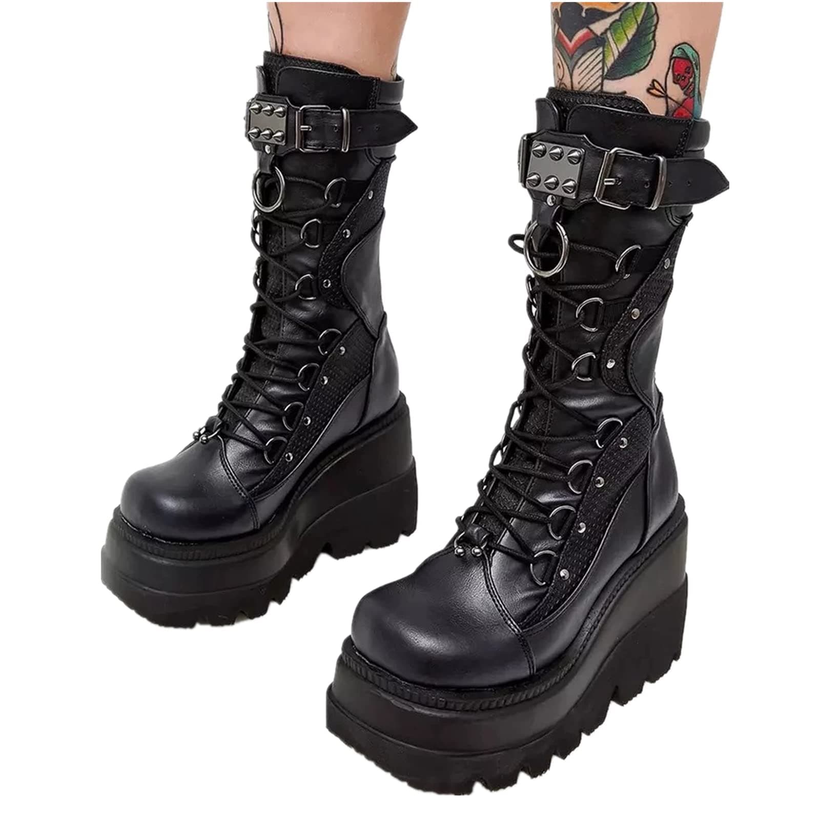 ZKXYFFS Chunky Heel Punk Goth Lace-Up Women's Boots