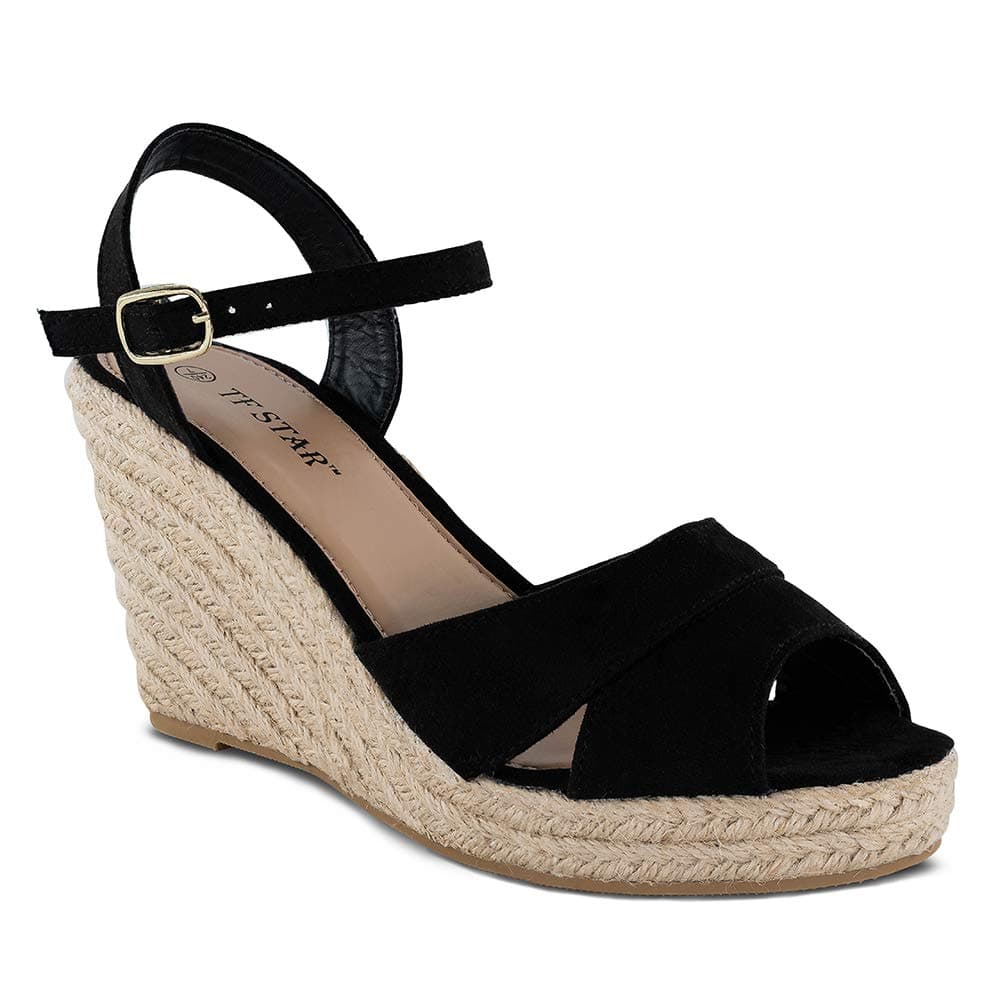 TF Star wedge sandals for women, jute rope ankle strap espadrille Heel sandals