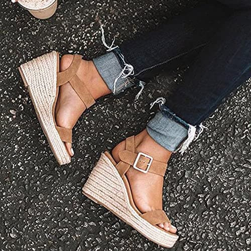 Fululuer Wide Width Espadrille Sandals for Women (I-Brown, 8.5)