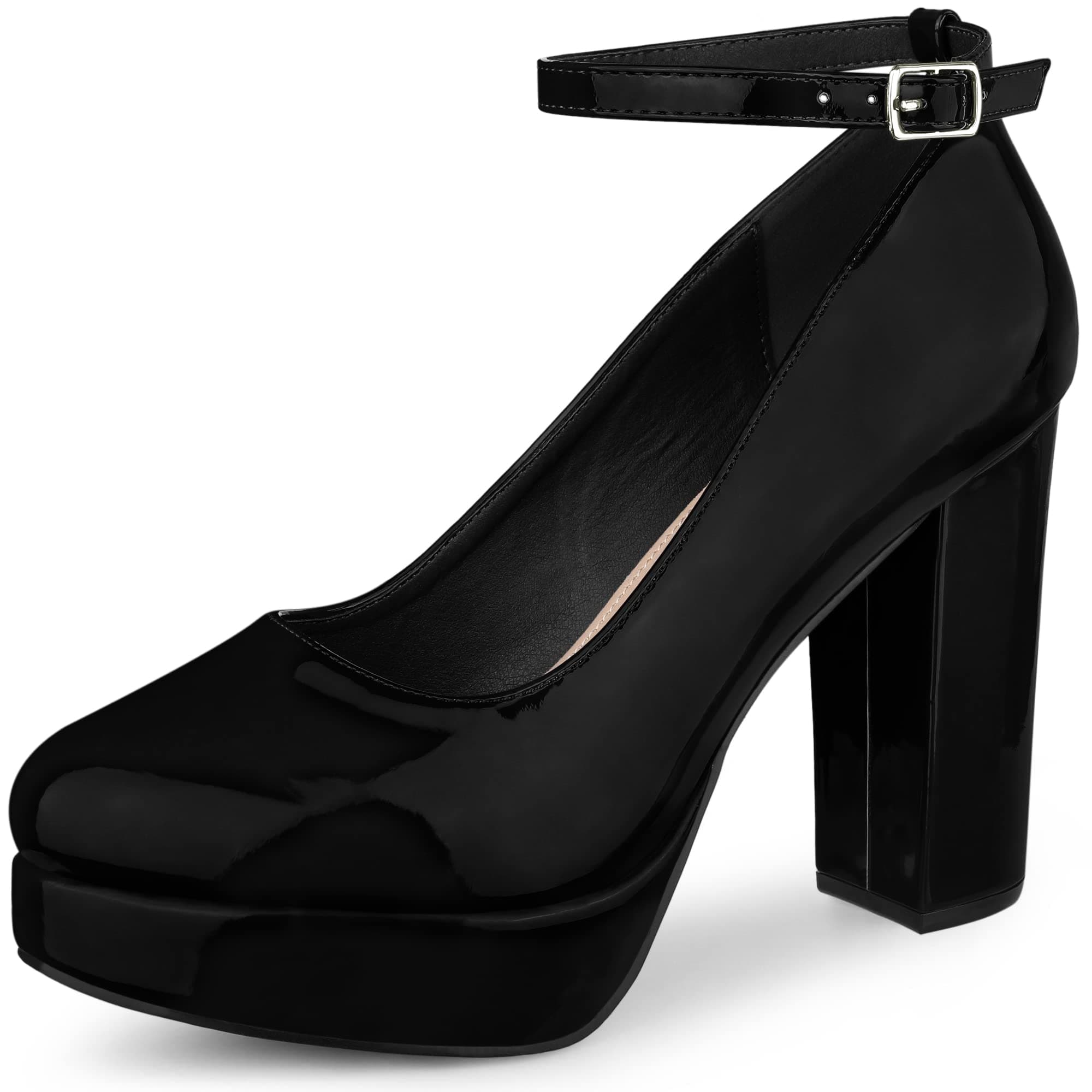 Allegra K Women's Chunky Heel Ankle Strap Mary Janes Pumps