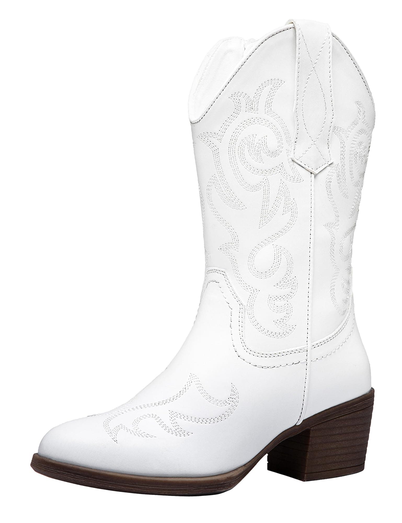 Vepose Women's Cowboy Mid Calf Embroidered Boot with Zipper