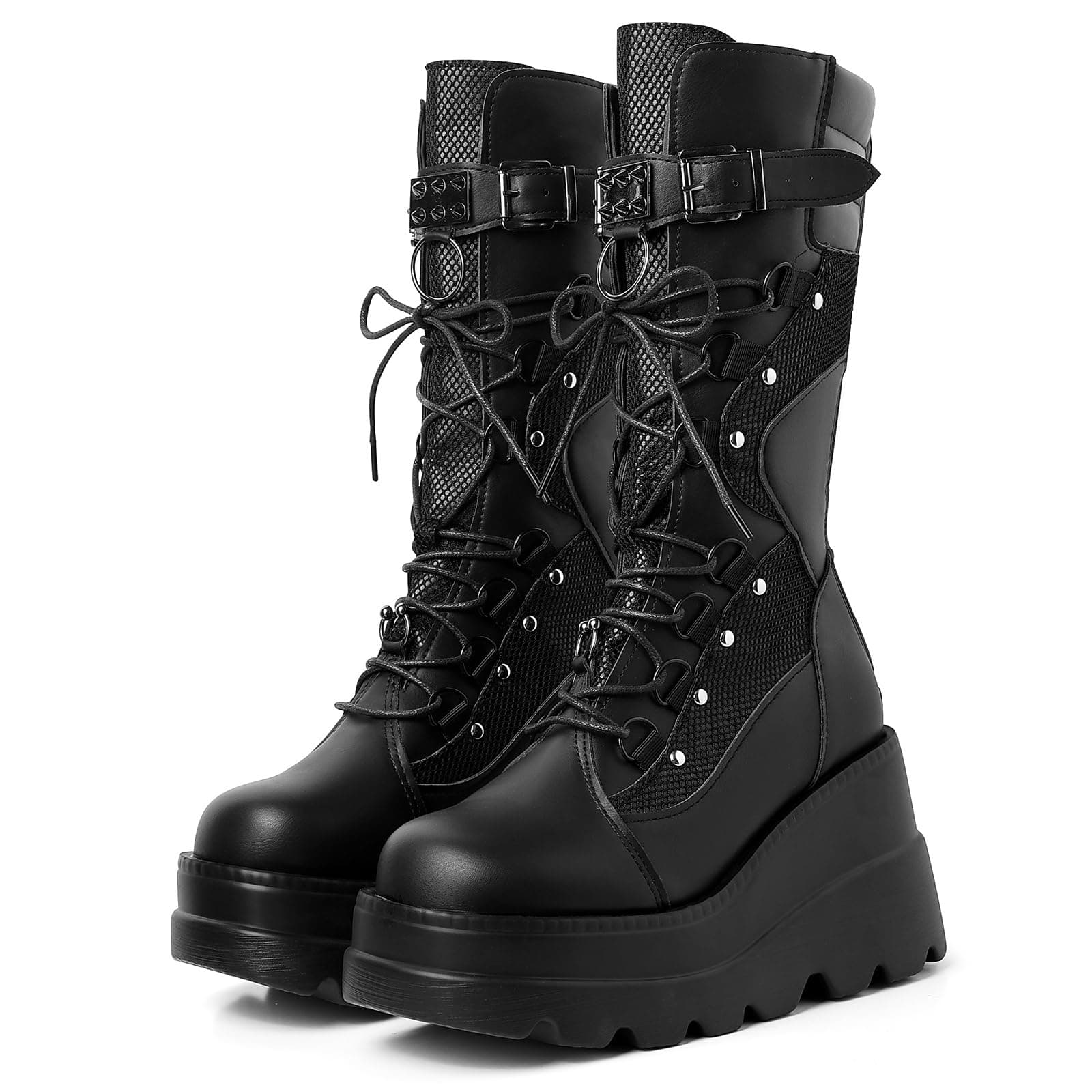 Women's Holographic Platform Mid Calf Combat Boots