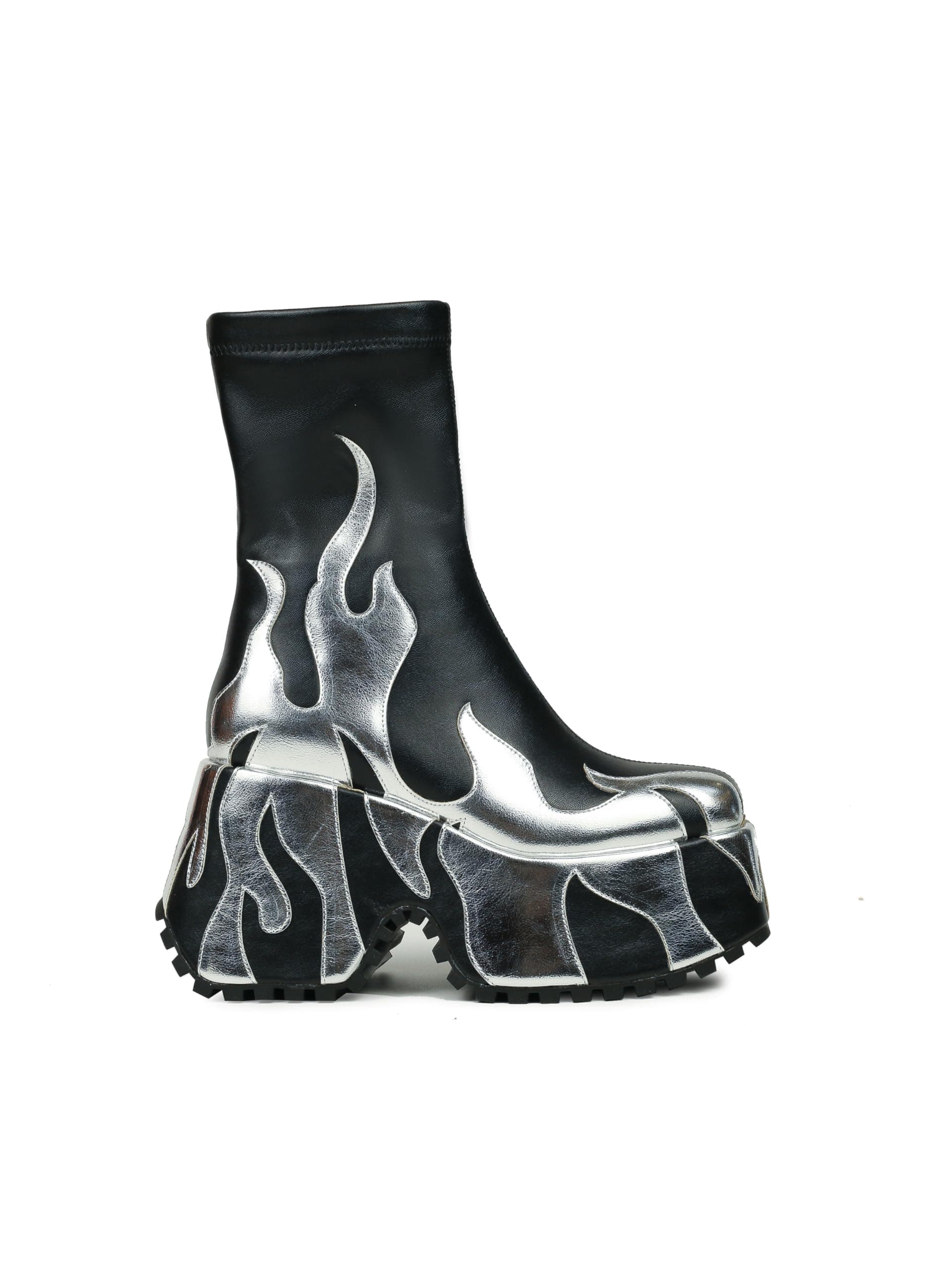 HiColor Women's Red Flame Print Zipper Heeled Boots - Casual Halloween Cosplay