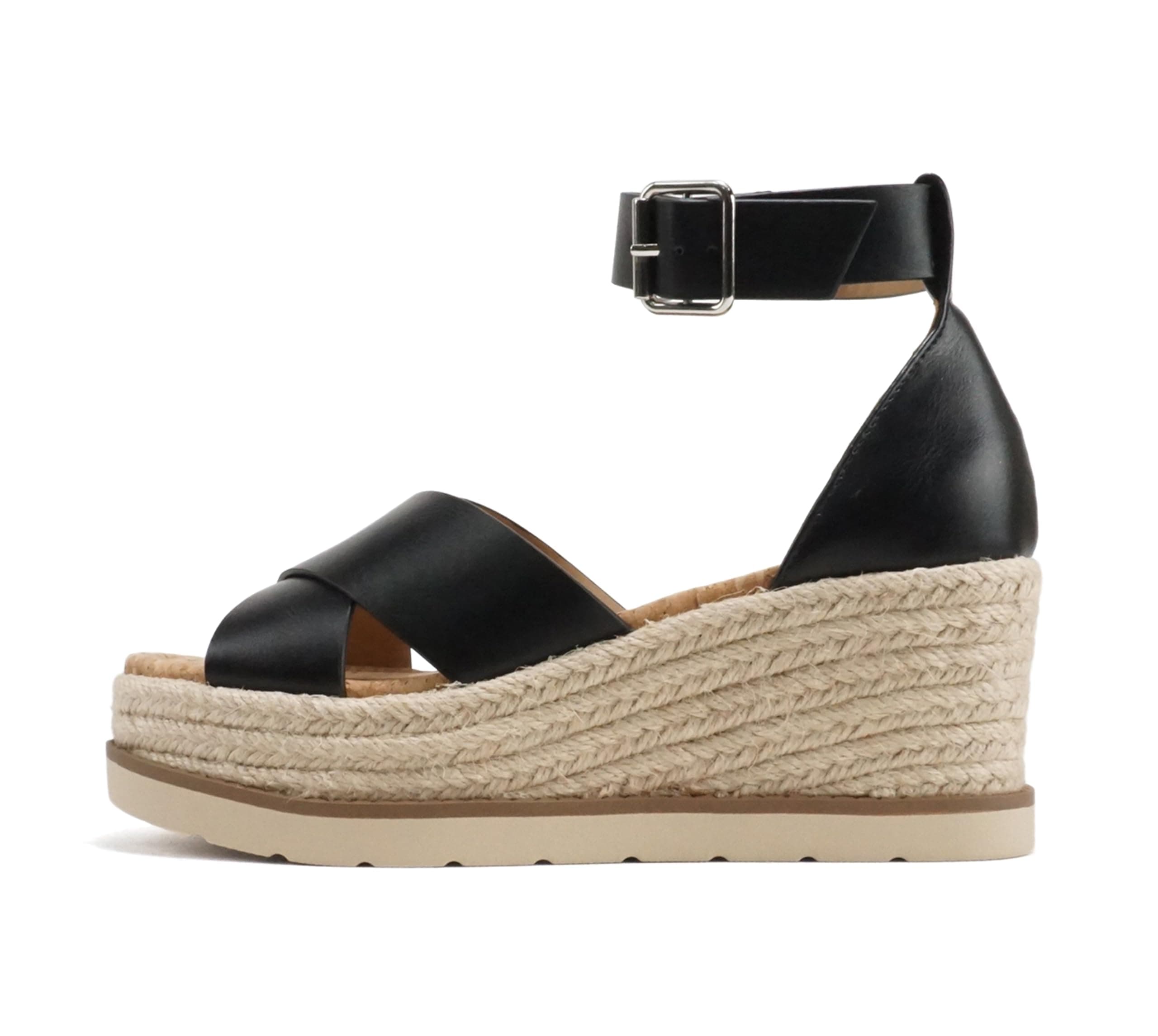 Fabian Women's Square Toe Platform Espadrille Wedge Sandals with Adjustable Ankle Strap