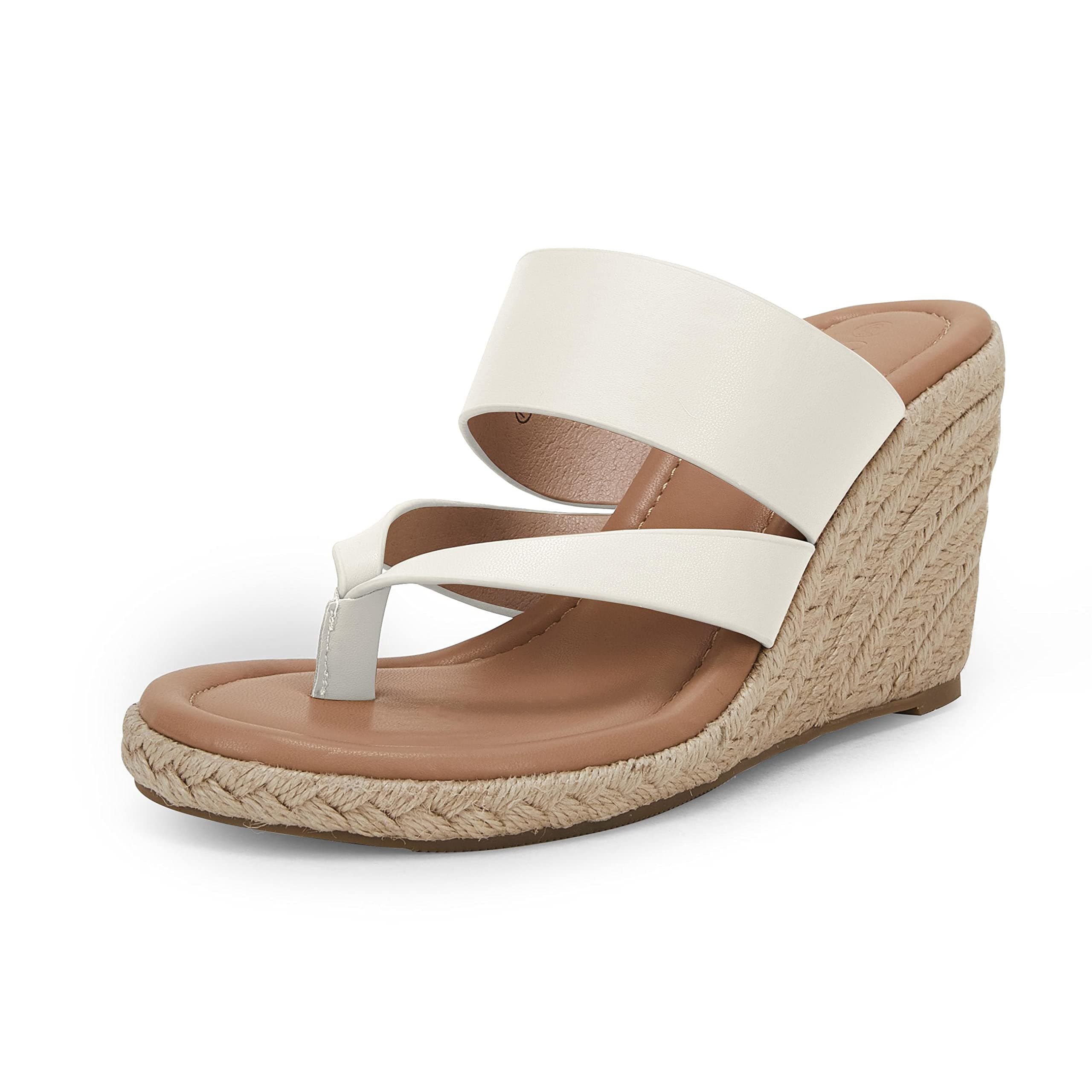 Coutgo Women's Espadrille Wedge Sandals Leather Strap Slides Summer Casual
