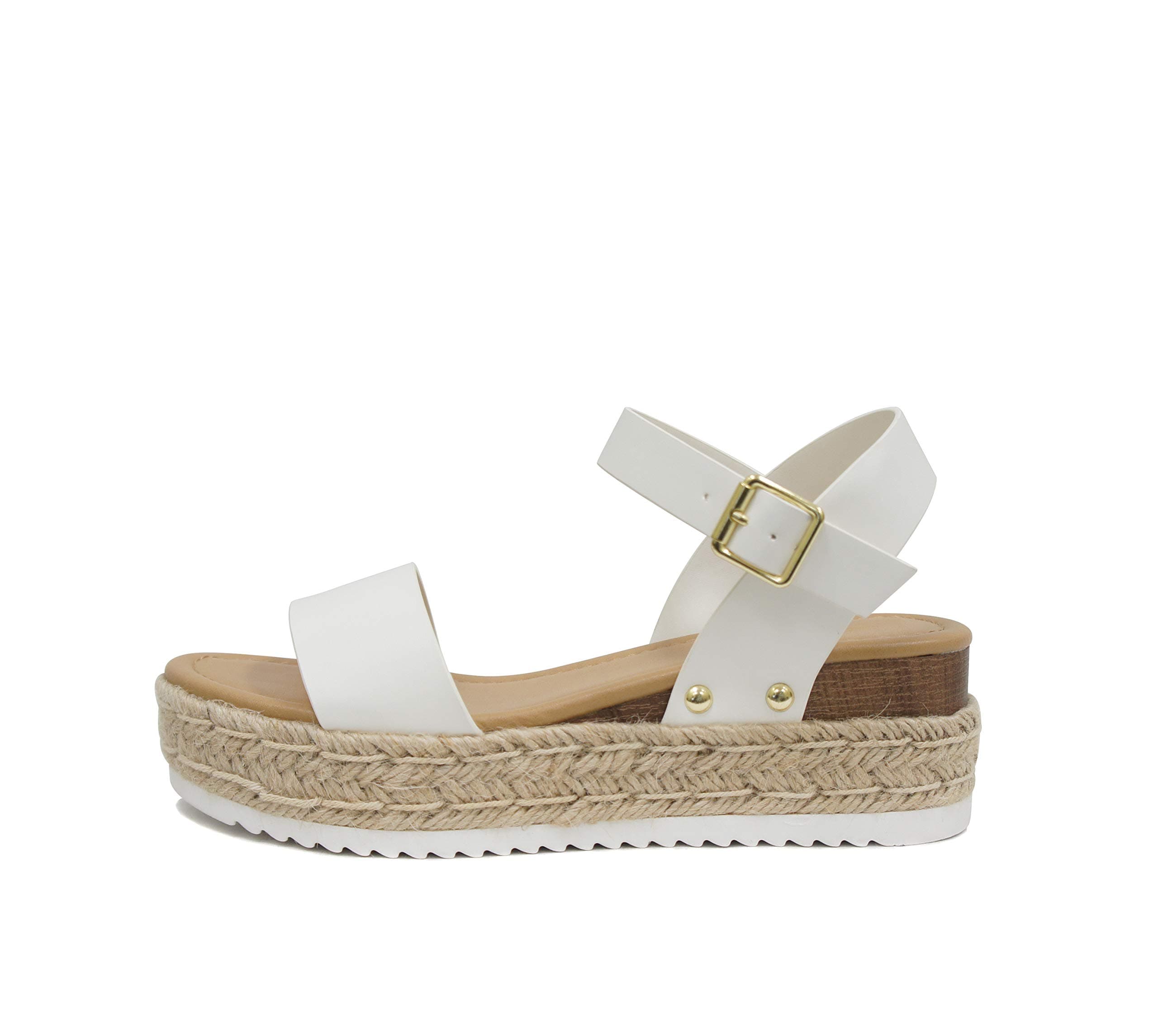 Womens Casual Espadrilles with Trim Flatform Studded Wedge