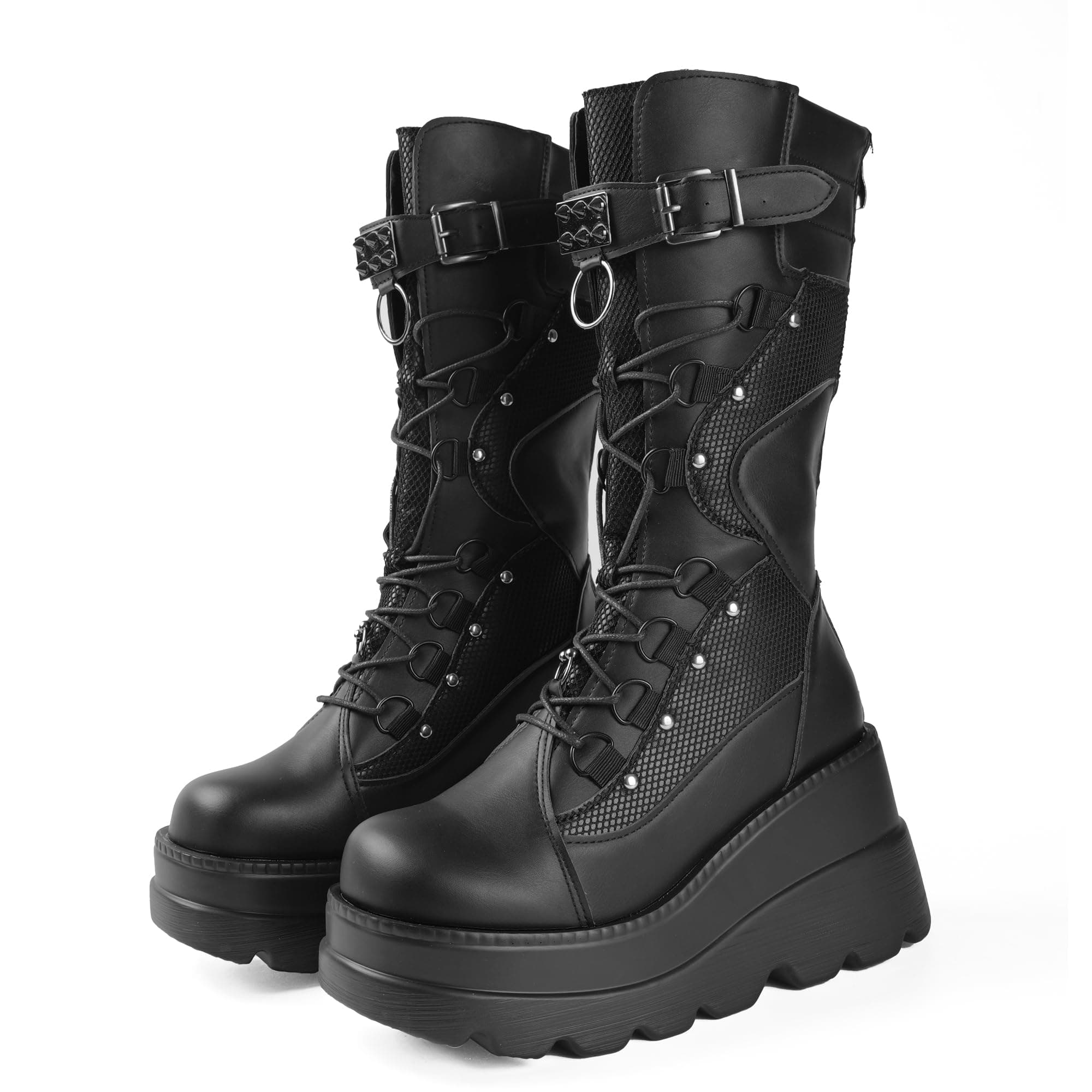 Gothniero Women's Black Knee High Platform Boots Size 5.5-11