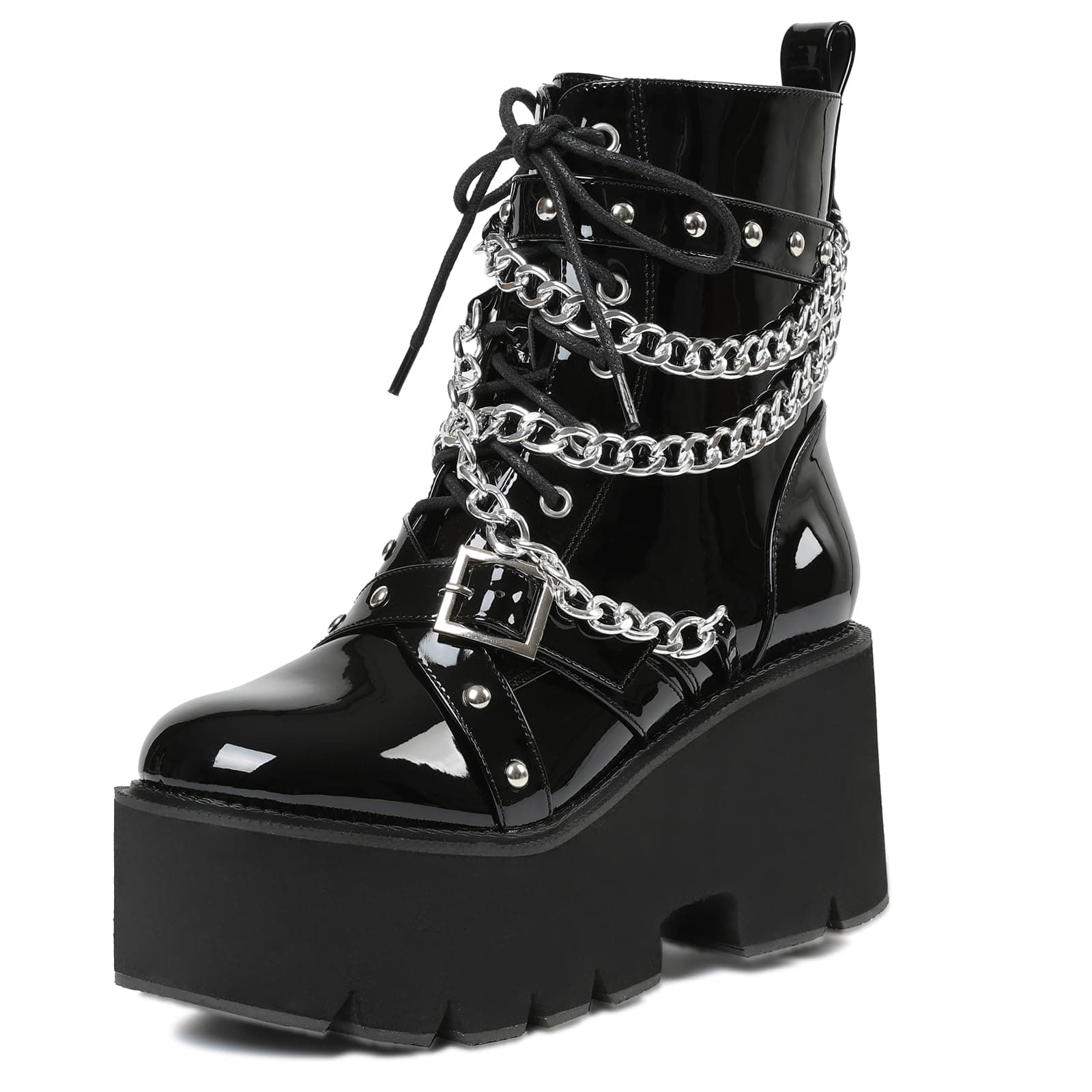 Mikarka Women's Black Chunky Heel Combat Booties