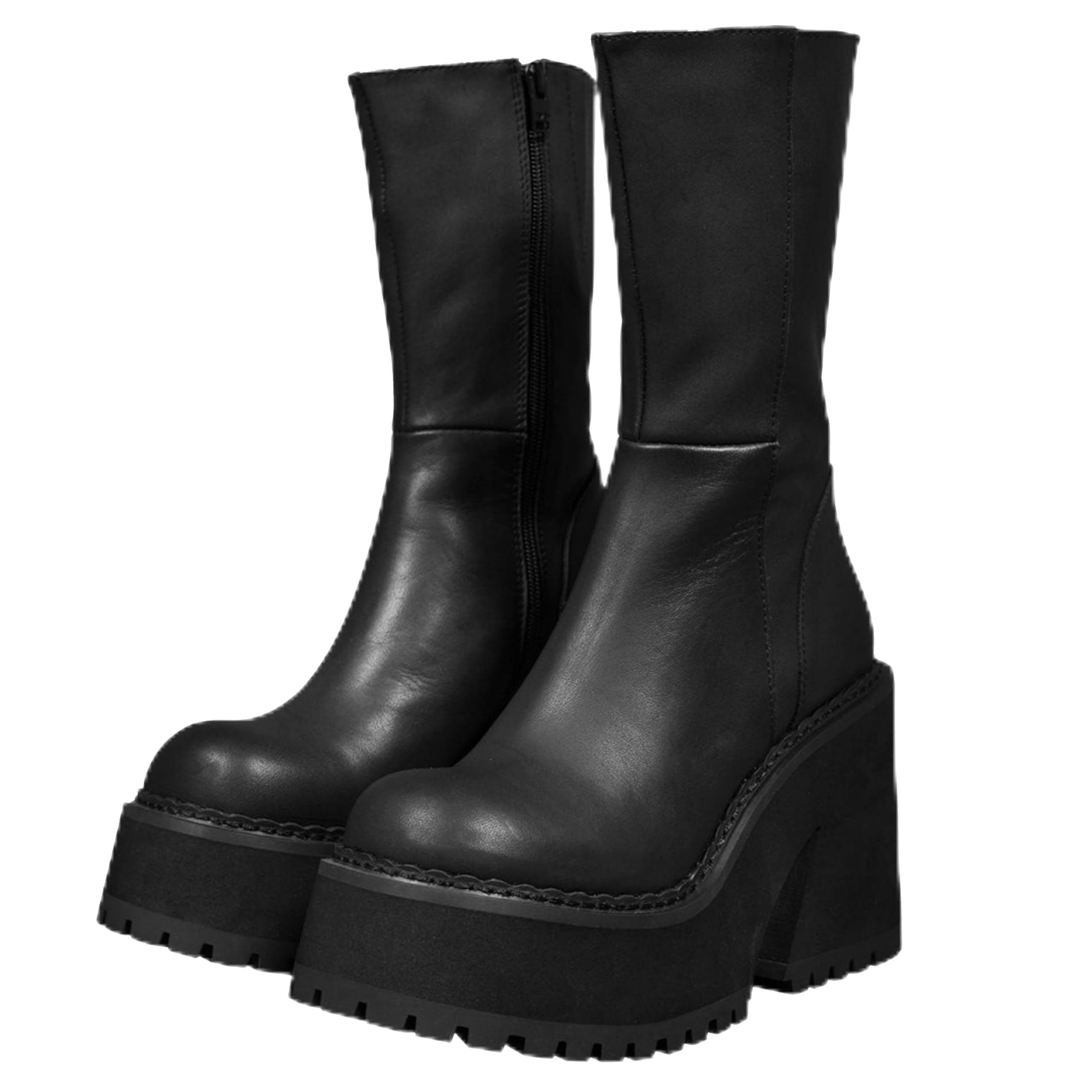 Goiphrri Women's High Heel Round Toe Party Combat Boots