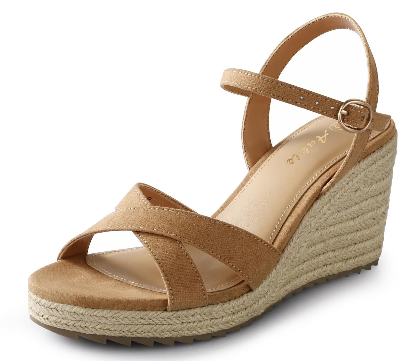 Ankis Espadrille Women's Wedge Sandals, Comfortable Open Toe Heel for Summer Dressy High Heel Ankle Strap -3.4 Inch