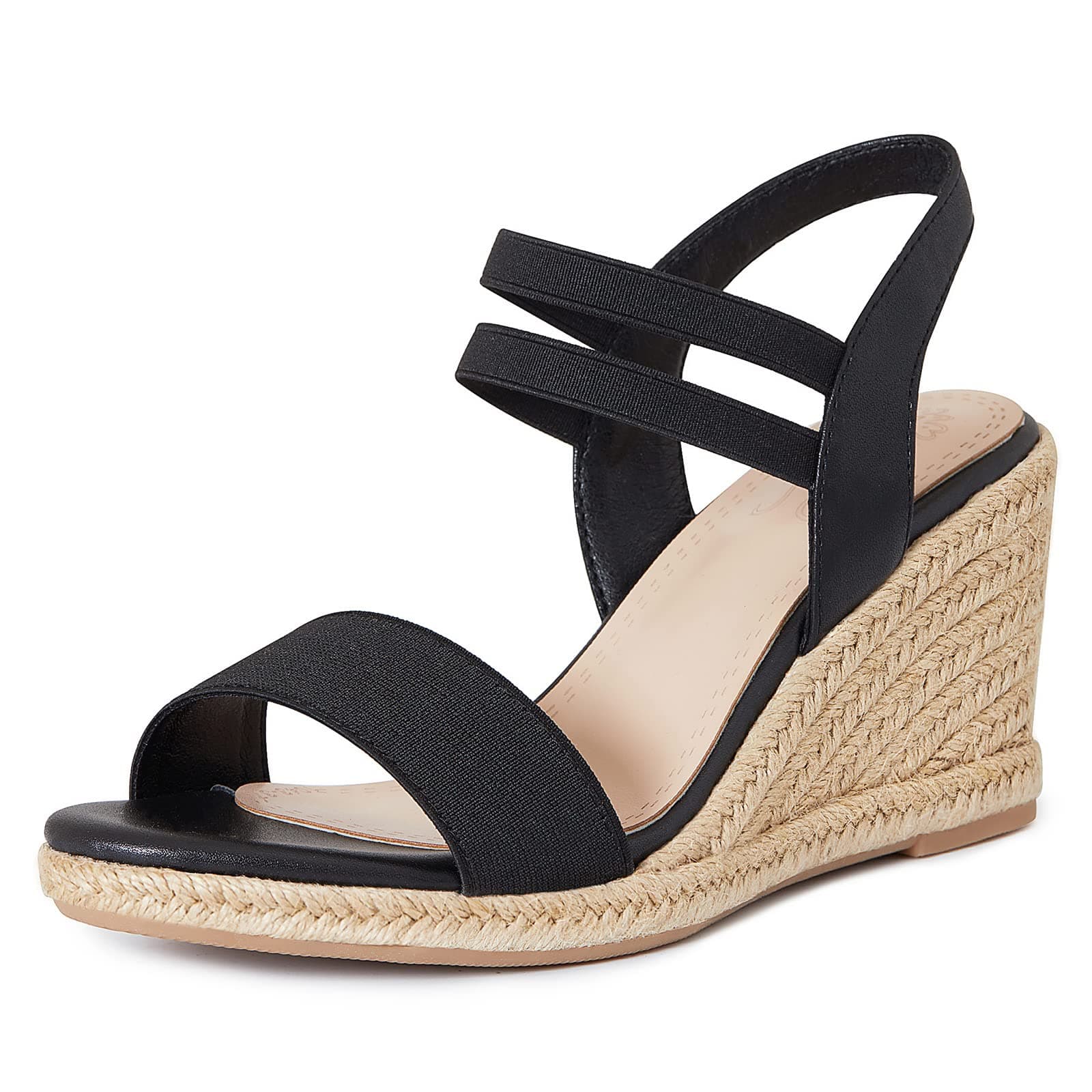 Women's Low Wedge Espadrille Sandals with Elastic Ankle Straps