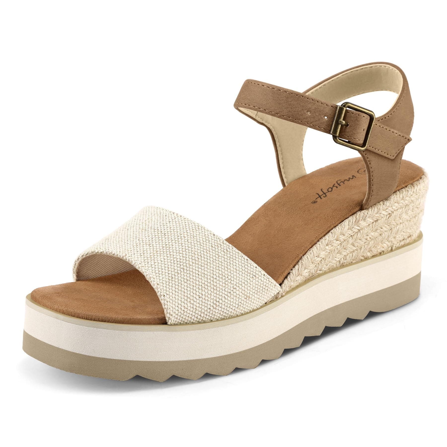mysoft Women's Espadrille Wedge Sandals with EVA Sole and Ankle Strap Buckle