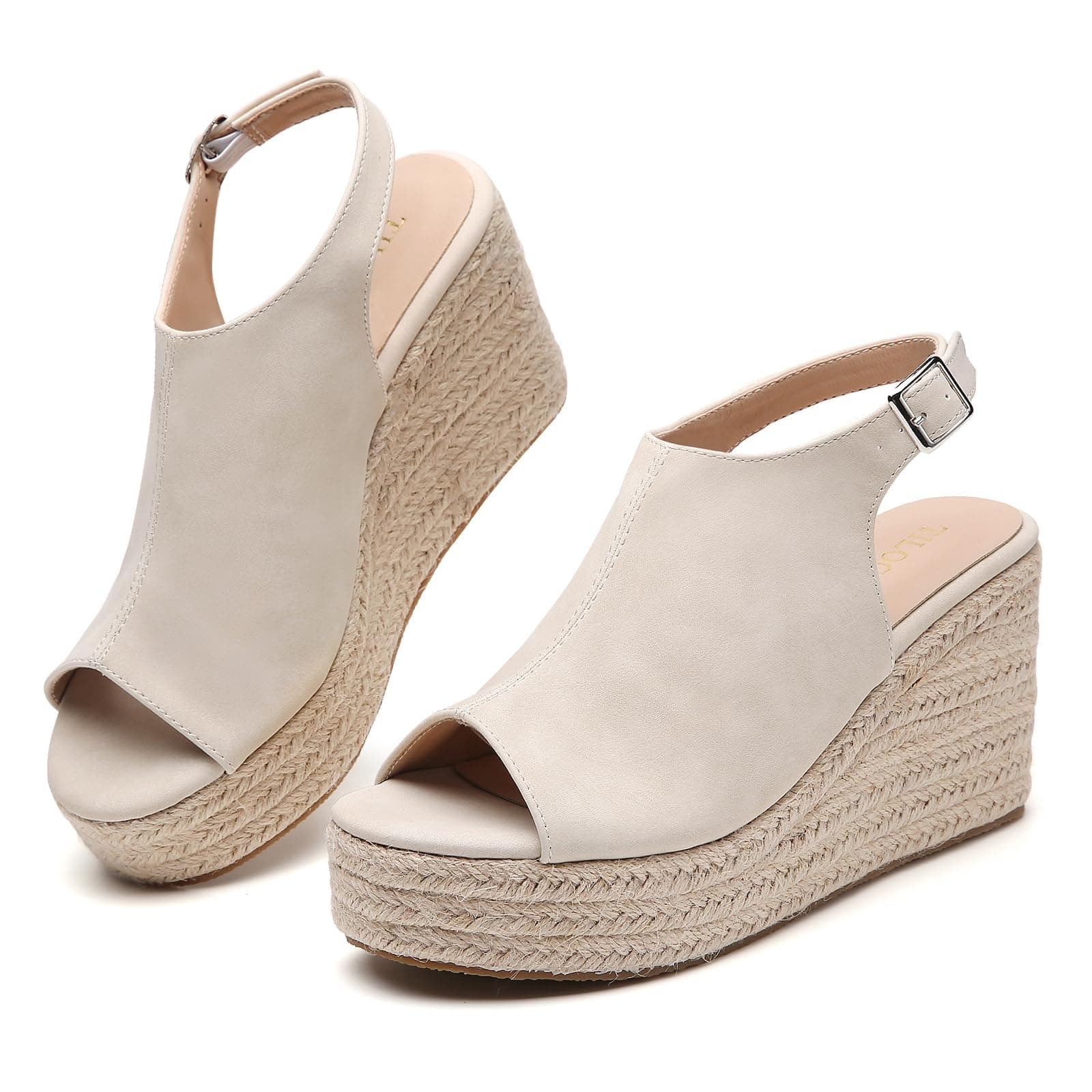Tilocow Women's Ankle Strap Espadrille Wedges