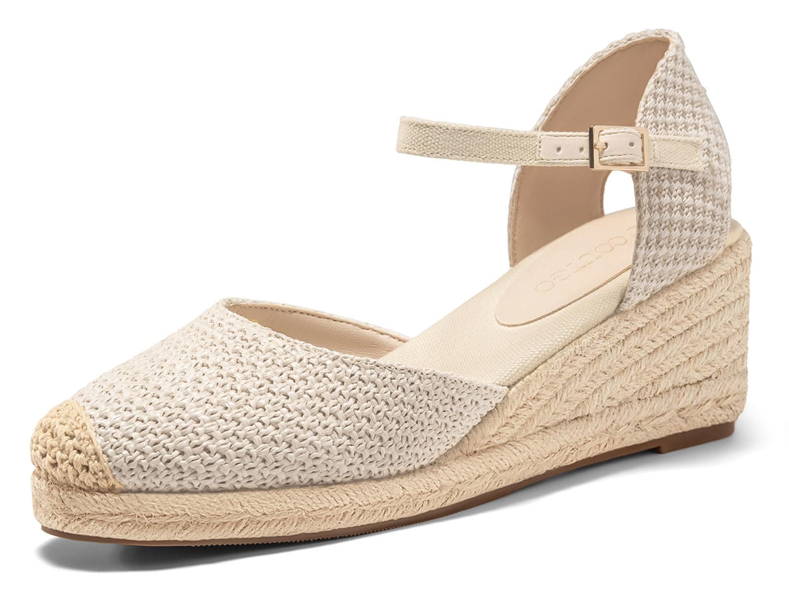 Coutgo Women's Raffia Platform Wedge Sandals with Ankle Buckle Strap