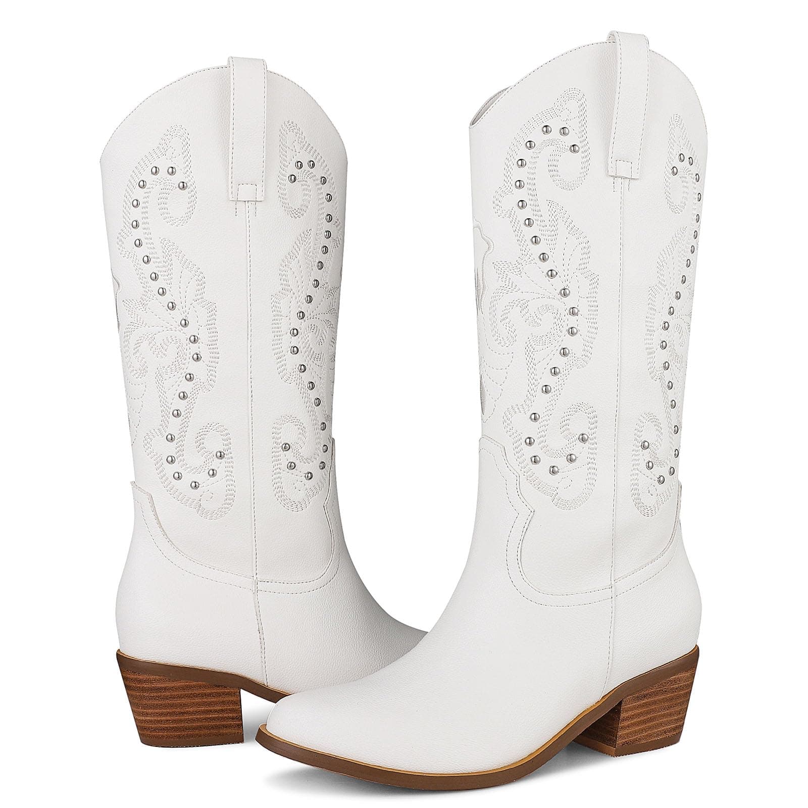 Women's Western Cowgirl Boots: Embroidered Pointy Toe Chunky Heel Knee-High Boots