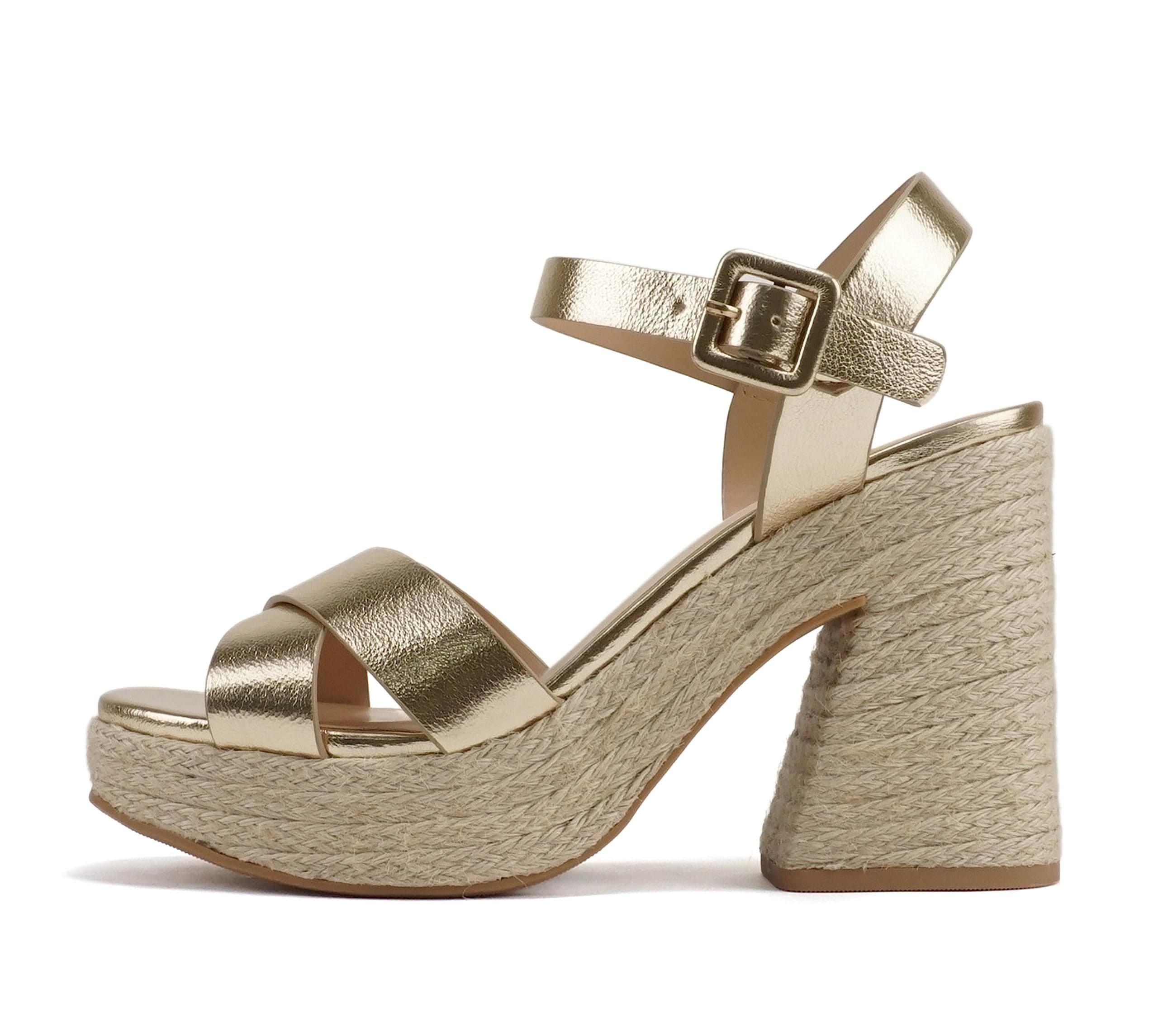 Noble Women's Crisscross Ankle Strap Espadrille Notch Wedge Sandal