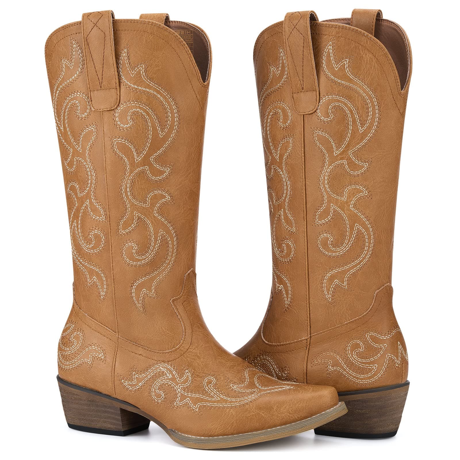 HISEA Chunky Heel Cowgirl Boots for Women Mid-Calf Style
