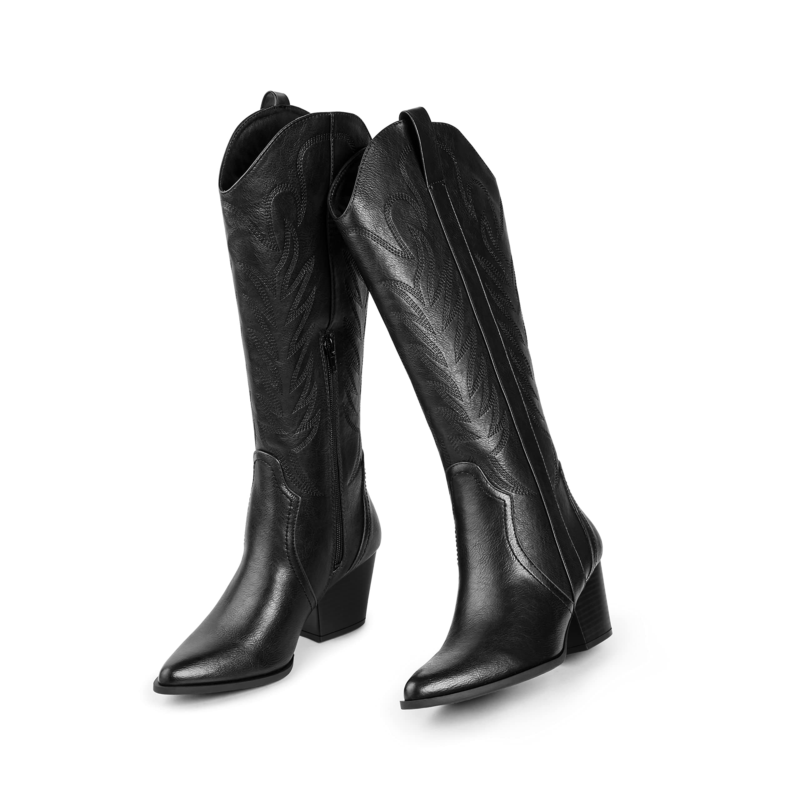 Comfortable Women's Embroidered Western Cowboy Boots Zipper Chunky Heel