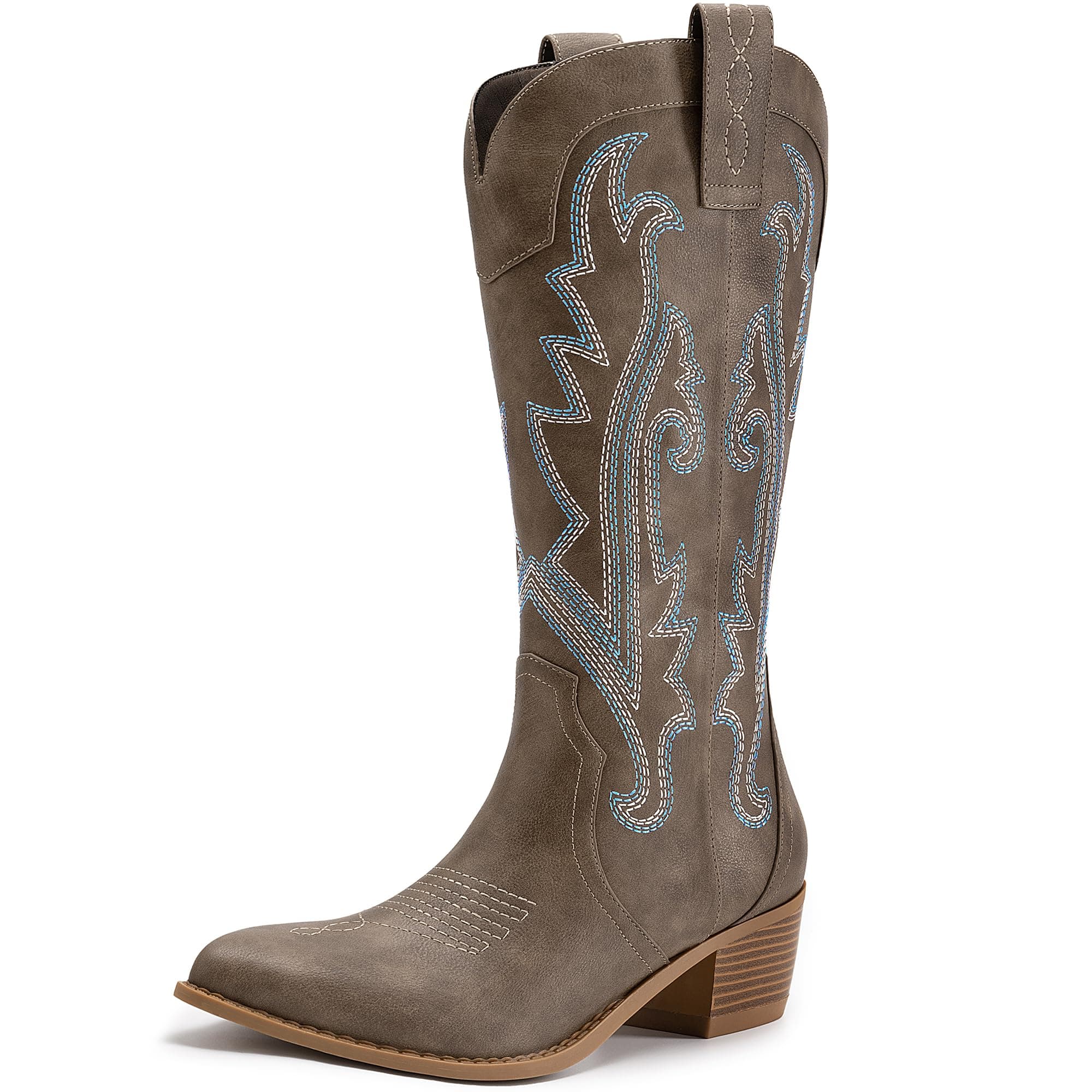 Athlefit Women's Western Embroidered Cowgirl Boots with Chunky Heel