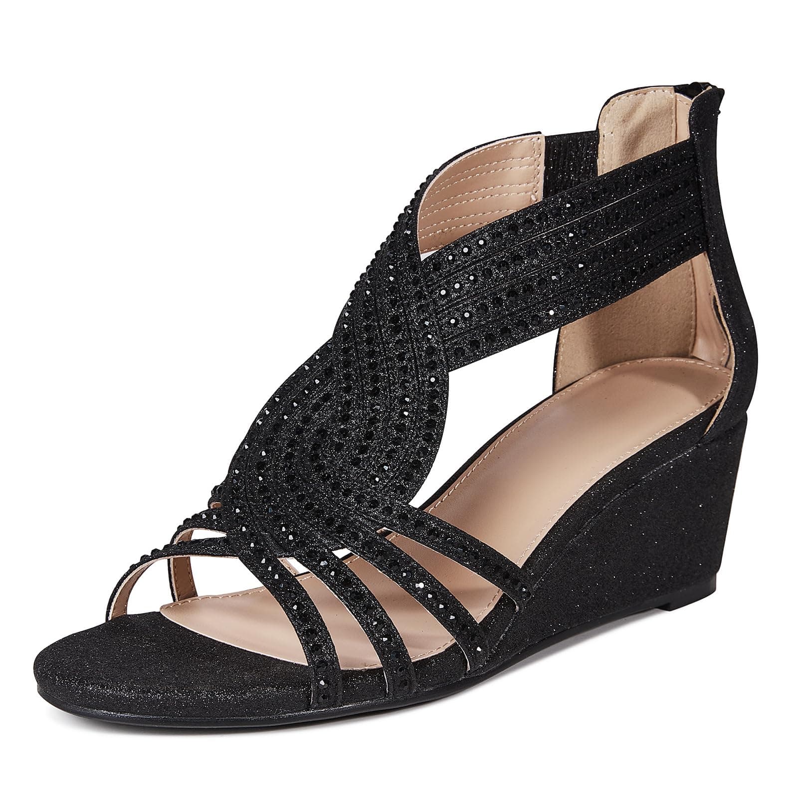 Mikarka Women's Sparkling Rhinestone Wedge Sandals for Weddings, Prom and Dance