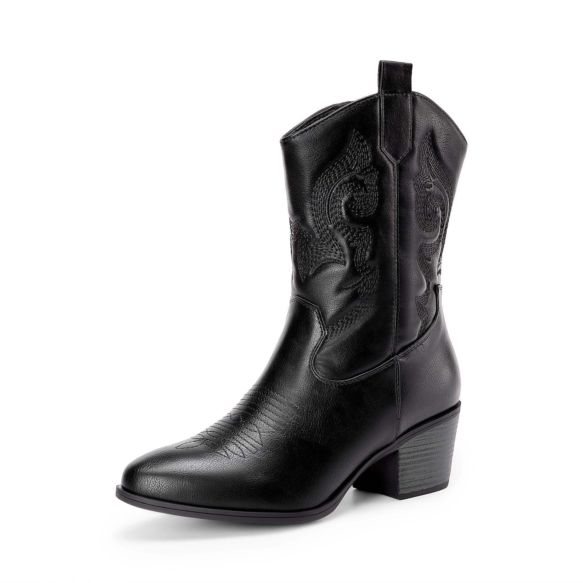 Dream Pairs Women's Mid Calf Embroidered Cowgirl Boots