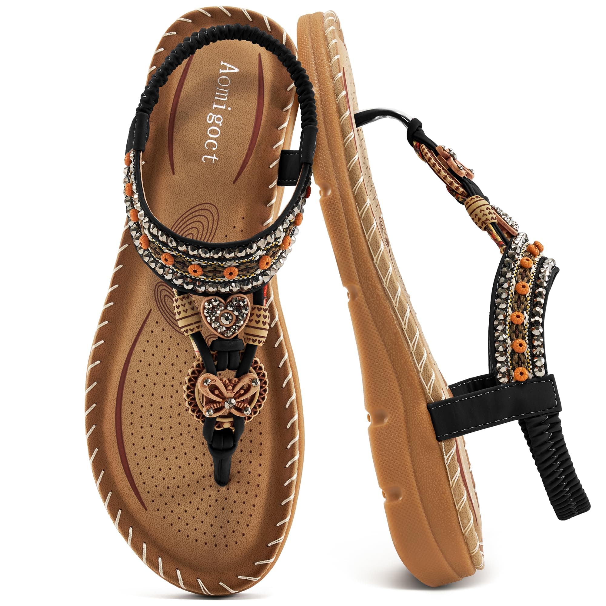 Aomigoct Women's Summer Bohemian Flat Sandals Comfortable Ankle Strap