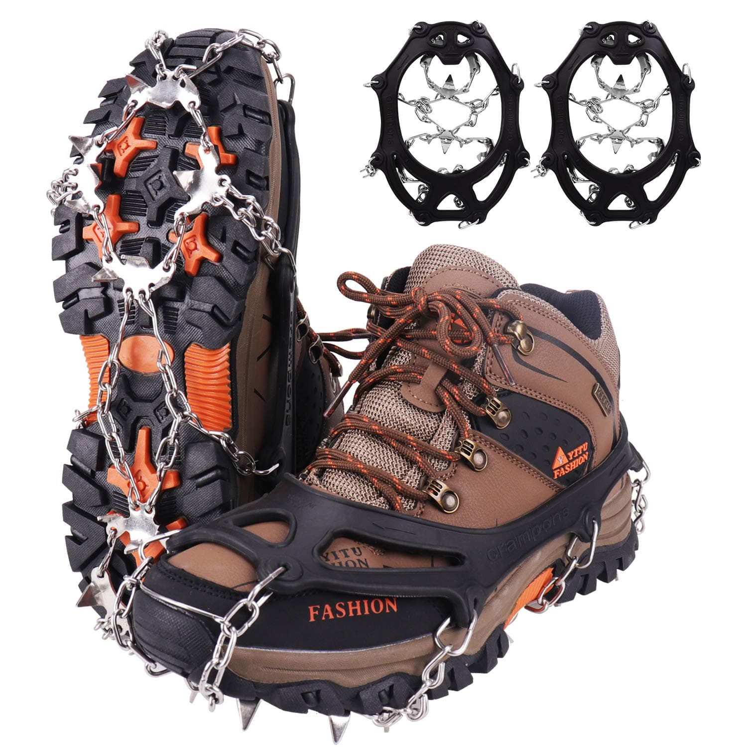WIN.MAX Traction Cleats with 19 Stainless Steel Spikes for Ice Snow Grip