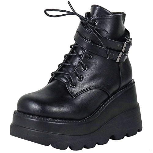 Chunky Platform Combat Boots, Square Toe Zip Heel Ankle Boot for Women