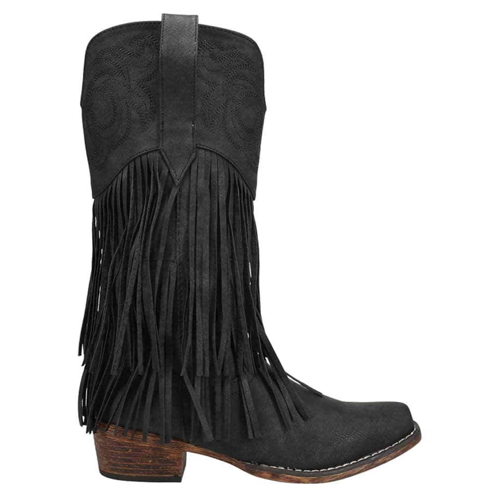 Roper Womens Black Snip Toe Casual Boots Mid Calf Low Heel