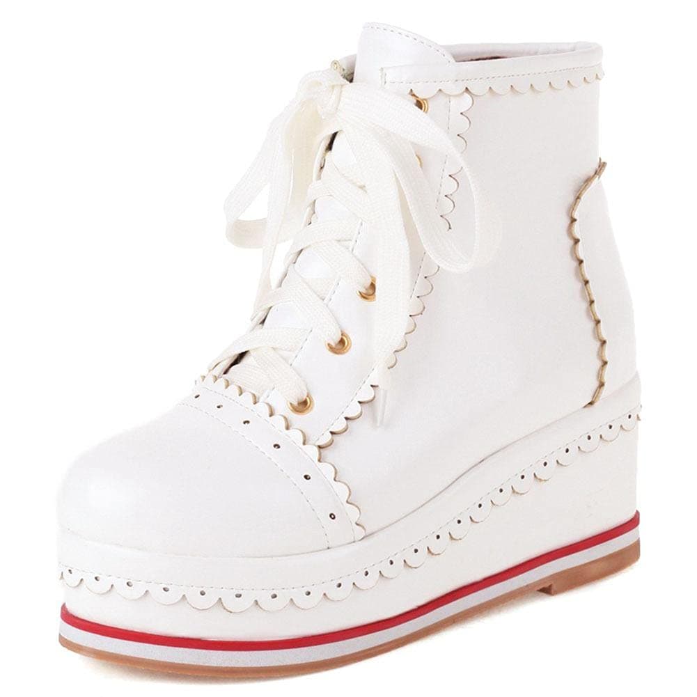 Mikarka Women's Cosplay Cute Platform Lolita Boots Round Toe Lace Up Bow Lapel Brogue Sneakers Hidden Wedge Ankle Boots for Casual Parties and Costumes