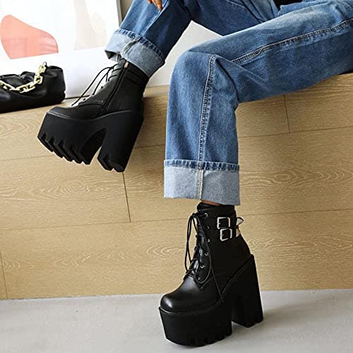 Mikarka Goth Ankle Boots for Women Block High Heel Lace up Studded Platform Combat Boots Motorcycle Booties - Stylish & Comfortable Heels for Night Out and Work