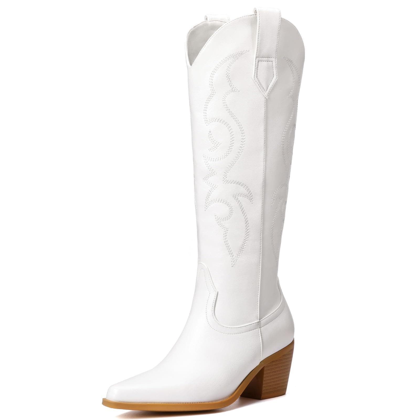 Platikly Women's Wide Calf Rhinestone Knee High Western Boots