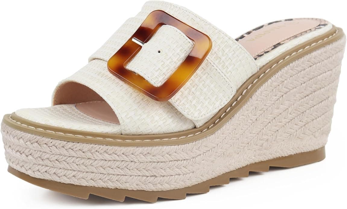 Viapipa Women's Dressy Wedge Sandals, Adjustable Ankle Strap, Comfortable High Heel