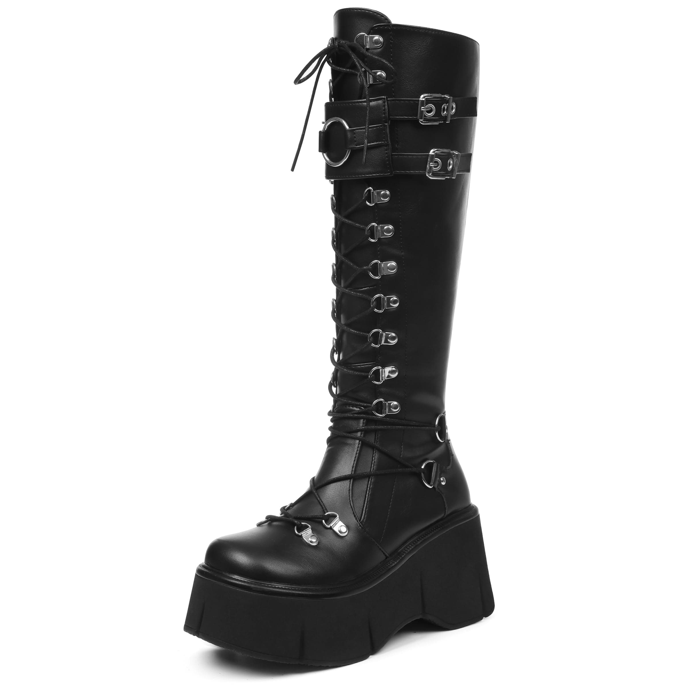 AMINUGAL Women's Chunky Heeled Zipper Platform Boots