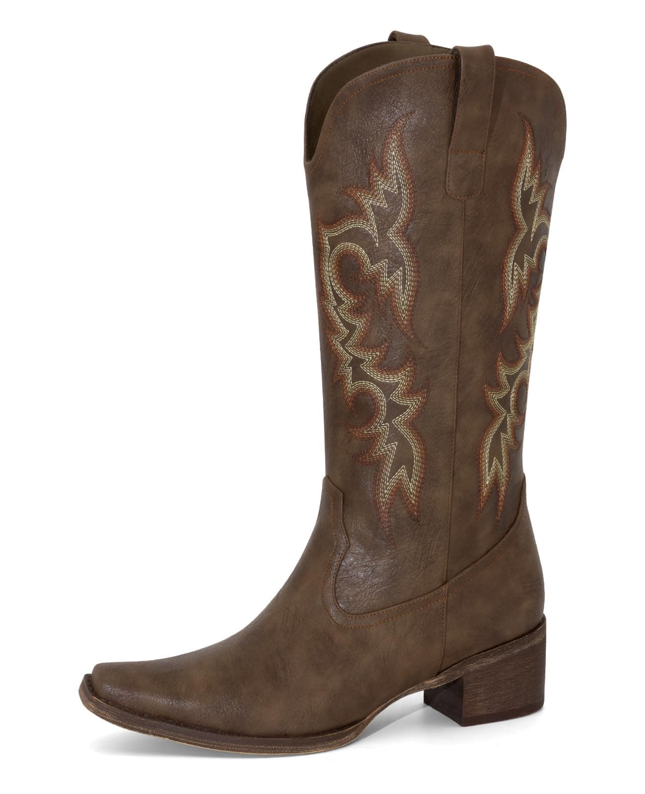 MISSMILLER Women's Embroidered Mid-Calf Cowboy Boot Heels