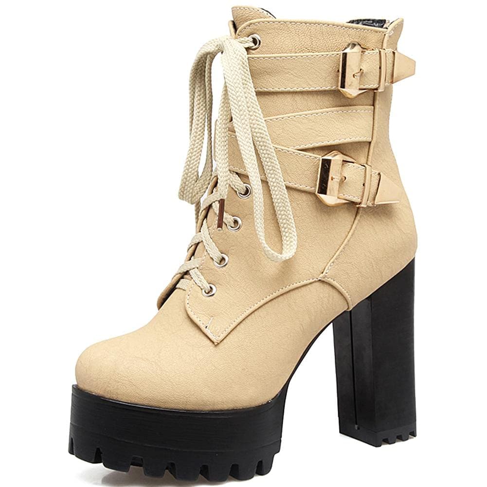 Mikarka Lace Up Ankle Boots for Women
| Round Toe Ankle Buckle Block High Heel Platform Knight Booties
| Mikarka Lace Up Ankle Boots Round Toe Ankle Buckle Block High Heel Platform Knight Booties
