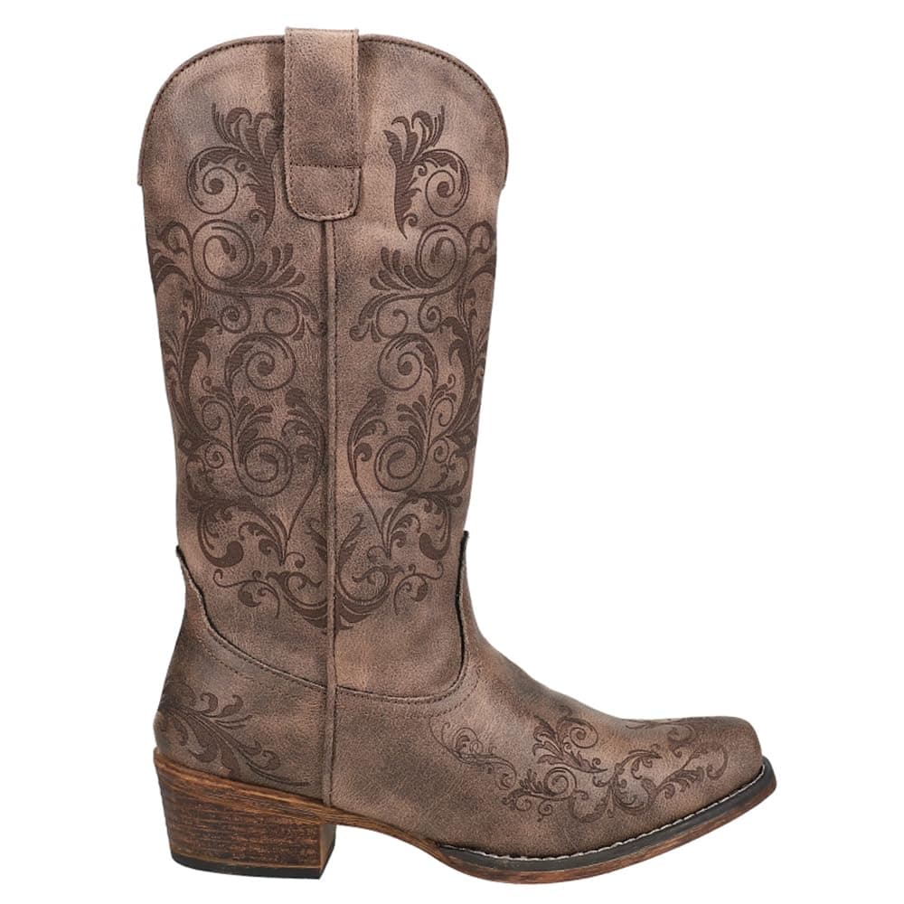 Roper Women's Tall Brown Embroidery Snip-Toe Casual Boots