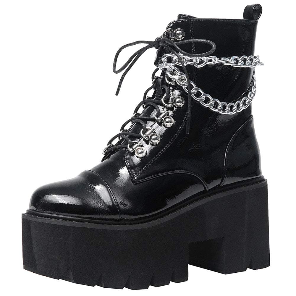 Studded Platform Combat Ankle Booties for Women in Mid Calf