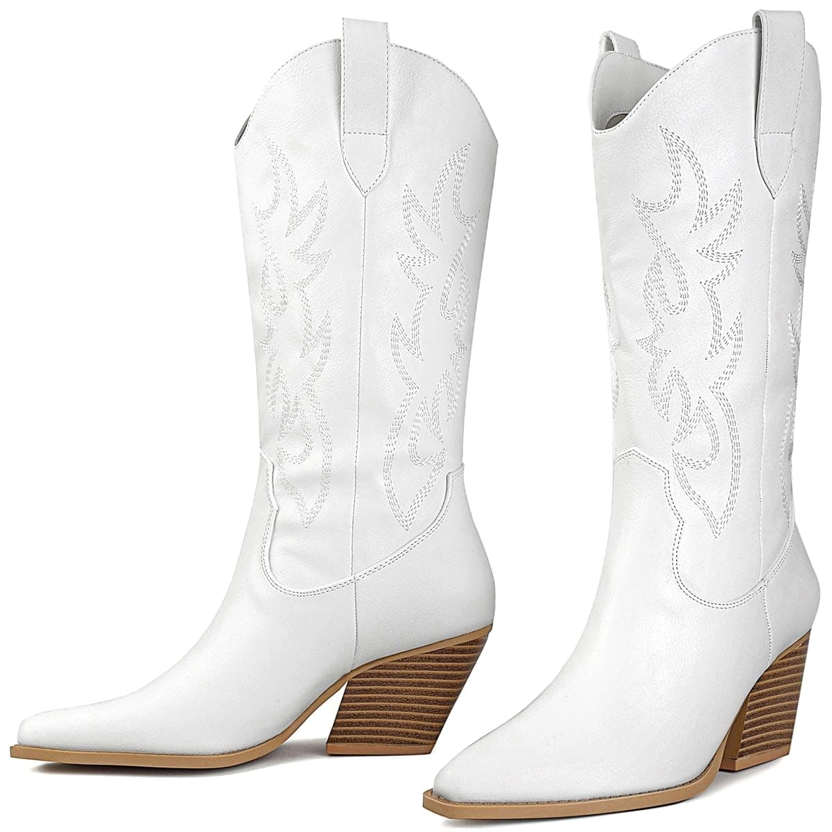Mostrin Western Boot Chunky Heeled Mid-Calf Square Toe Pull-On Boot