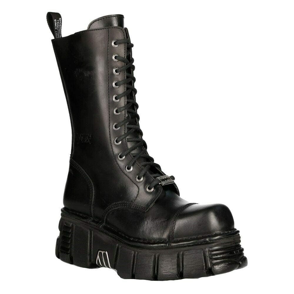 M-MILI211C-C1 Women's Metallic Black Lace-Up Leather Boots