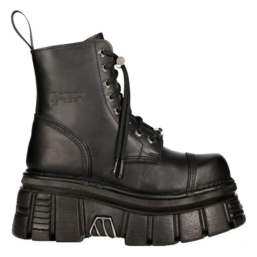 New Rock M-NEWMILI083-S21 Black Leather Platform Combat Boots